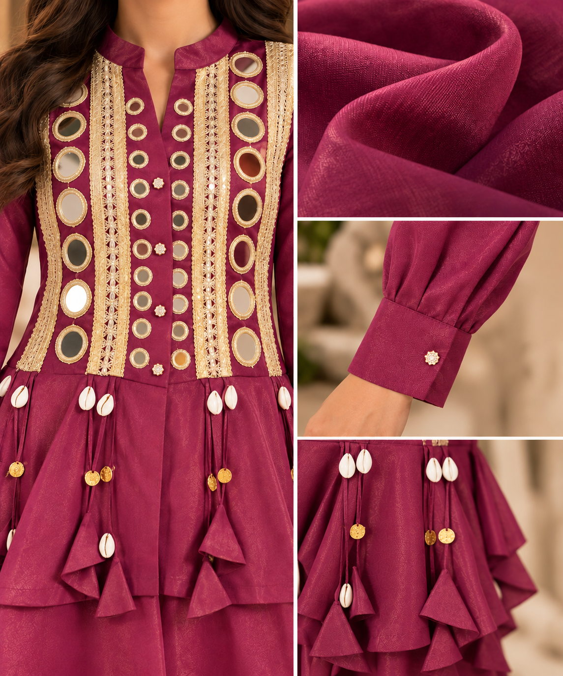 Magenta Tiered Peplum Tunic & Sharara Set