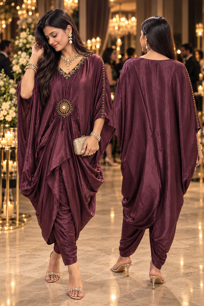 Plum Aurelia Women’s Silk Afghani Coord Set