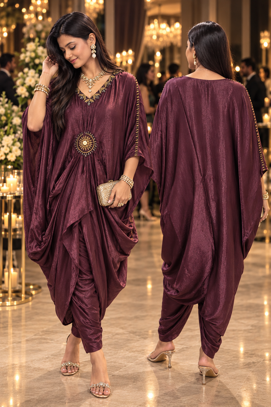 Plum Aurelia Women’s Silk Afghani Coord Set