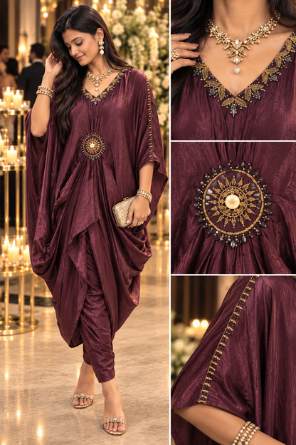 Plum Aurelia Women’s Silk Afghani Coord Set