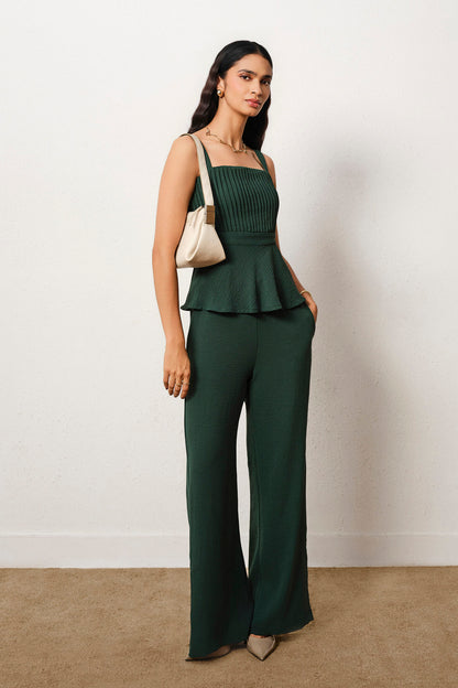 Solid Peplum Co-ord in Green