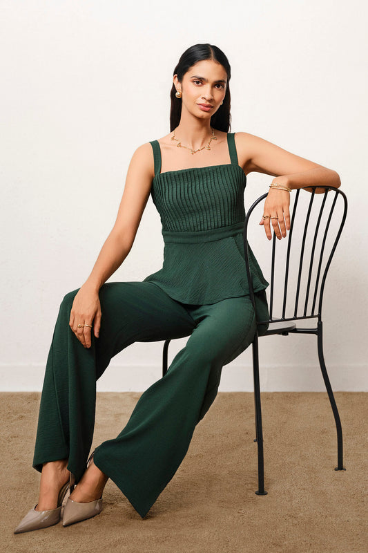 Solid Peplum Co-ord in Green