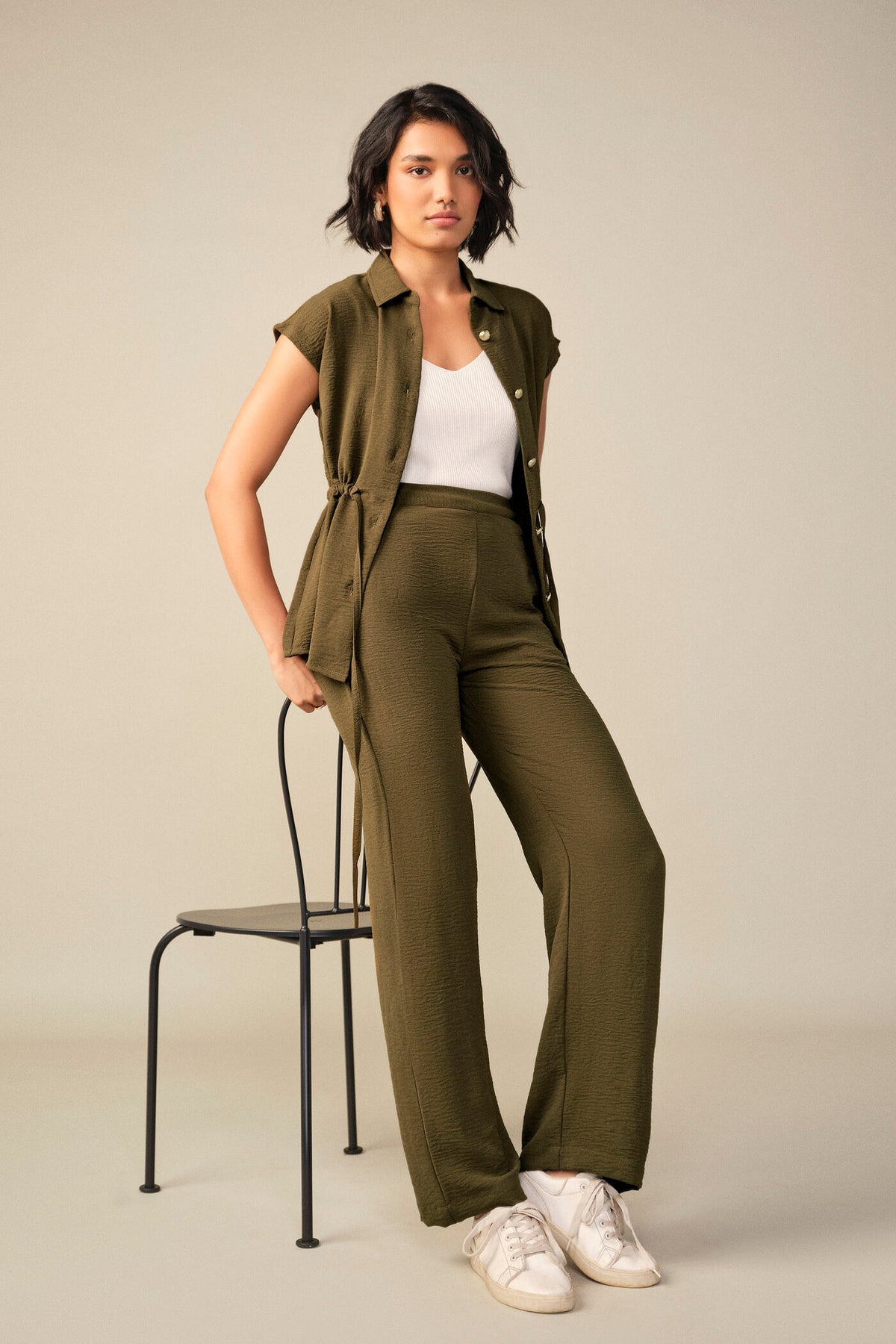 Tie-up Co-ord in Olive