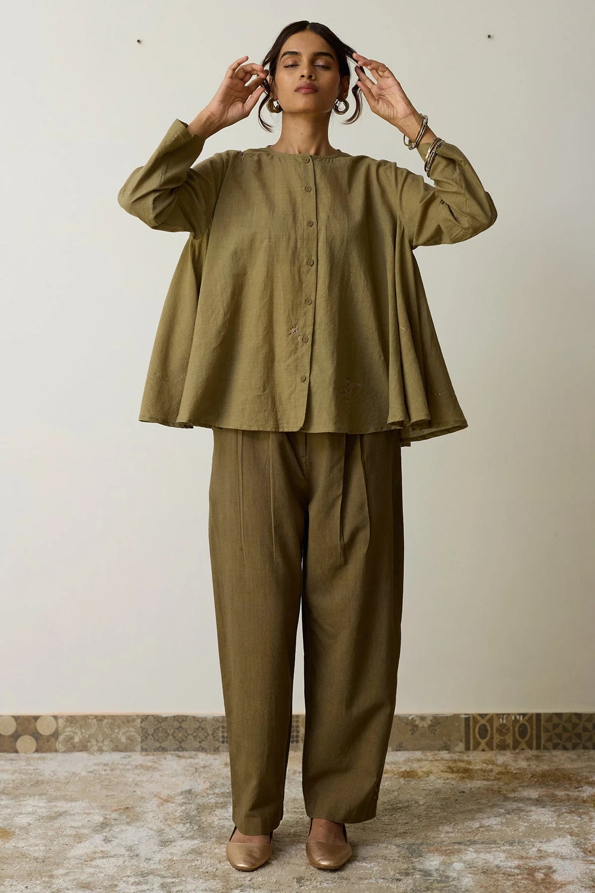 Olive Green Cotton Co-ord Set