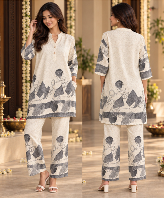 Muse Women's Printed Coord Set | Relaxed Kurta & Straight-Leg Pants
