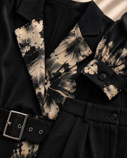 Statement Floral Belted Peplum & Wide-Leg Trouser Co-ord Set